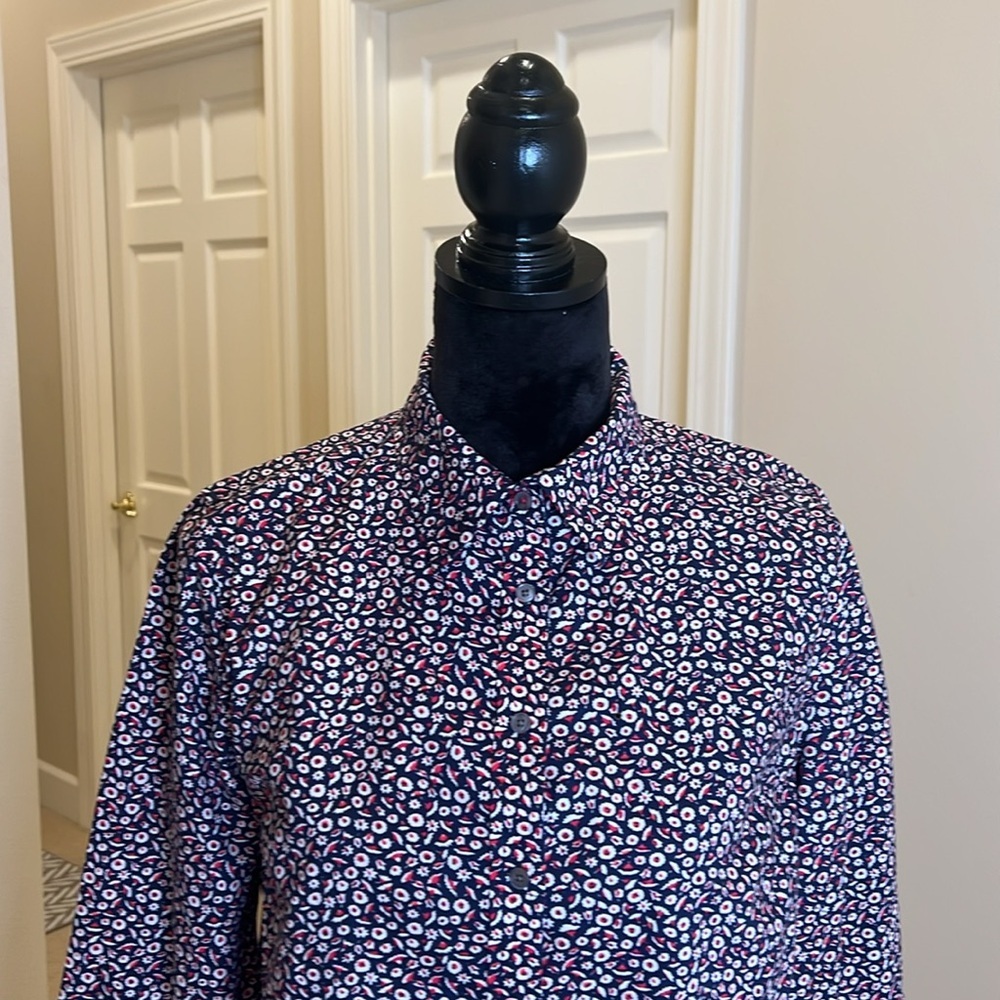 Talbots  Floral Pattern Shirt - Blue and White and Red - Picture 2 of 8